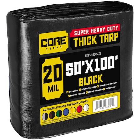 50 Ft.x 100 Ft. Black Polyethylene Heavy Duty 20 Mil Tarp,Waterproof,UV Resistant,Rip And Tear Proof